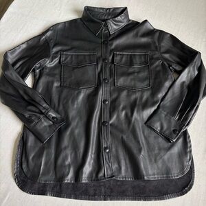 Women’s Black Faux Leather Oversized Shirt Jacket Size L